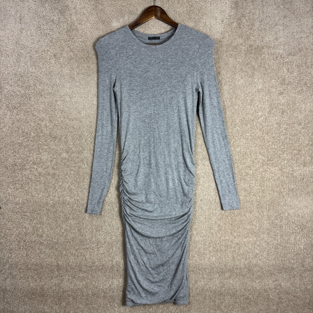 ATM Bodycon Dress Sz Small Gray Long Sleeve Side Ruched Stretch Micromodal Knit